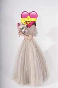 り**様 ベージュ フラワー刺繍 ロングドレス