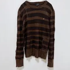 【希少デザイン】Hurley ハーレー ボーダーニットセーター ブラウン Mのサムネイル