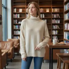 ZARA クリーム色タートルネックニット