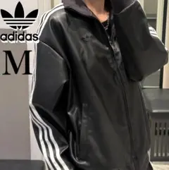 新品M】窪塚洋介 アディダス フェイクレザージャケットトップ プレザー3S黒