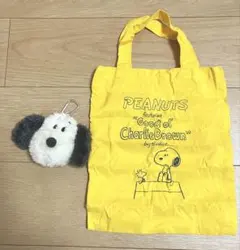スヌーピー フェイスマスコット付きミニトート