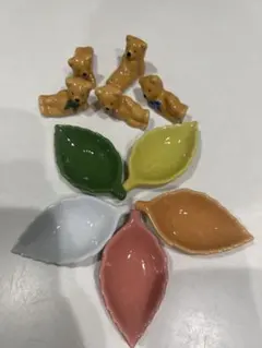 クマの陶器製箸置き5個セット箸置き 食器小皿 葉っぱ豆皿箸置き醤油皿
