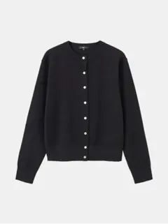 PLST エクストラファインメリノウールブレンドメタルボタンカーディガン 黒 M
