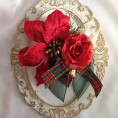 バラとWリボンのコサージュ　クリスマス　髪飾り　発表会　 コサージュ　パーティー