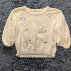 Discoat ディスコート 花柄刺繍 シャギーニット セーター アイボリー F
