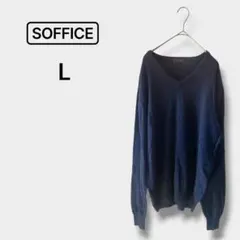 ニット セーター 長袖 ウール100% シンプル カジュアル 紺 ネイビー L