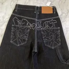 M バギーデニム アメリカン 刺繍 ワイドジーンズ 海外ストリート グランジ