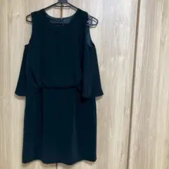 自由区 ロングワンピース 紺 レイヤード メッシュ フレア Aライン