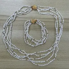 5連　パールネックレス　淡水ケシパール　セレモニーパール　金ボール　ブレスレット