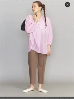 BY 麻ブレンドハイウエストクロップドテーパードパンツ　モカ　Sサイズ