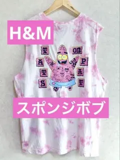 H&M スポンジボブ タイダイ タンクトップ ノースリーブTシャツ XL ピンクのサムネイル
