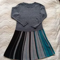 ニットワンピース 長袖 ロング ブルー