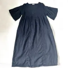 fog linen work リネン100%ロングワンピース　ネイビー　Vネックのサムネイル