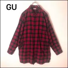 GU ジーユー 長袖 チェック シャツワンピース レッド 古着 XXL