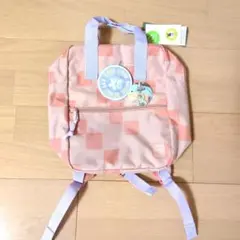 ピンク チェック柄 リュック バッジ付き