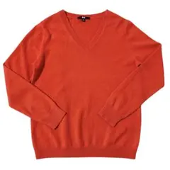 ユニクロ　カシミヤ100% Vネックセーター　オレンジ　XL