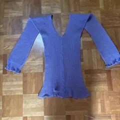 薄紫色 リブ編み Vネック ウォームアップウェア