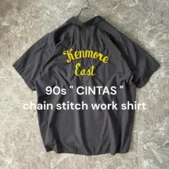 【1点物】90s CINTAS チェーンステッチワークシャツ古着 XL 格子柄のサムネイル