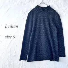 Leilianモックネックカットソー サイズ9 ネイビー 白ドット 1338のサムネイル