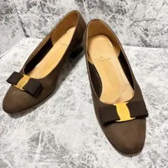 フェラガモ ヴァラ パンプス 7C 24.5cm ヌバック ブラウン 箱付