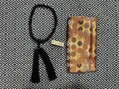 数珠 女性用 ８ミリ玉 正絹頭付房 黒 片手念珠 京念珠 黒玉　ポーチ