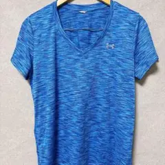 アンダーアーマー 総柄 Ｖネック 半袖 Ｔシャツ L 青 フィットネス スポーツ