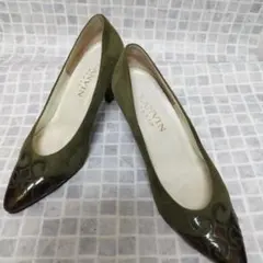 LANVIN オリーブグリーン スエード ポインテッドトゥ ヒール 約5cm