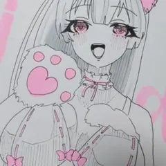 オリジナルアナログイラスト 猫耳女子 - メルカリ