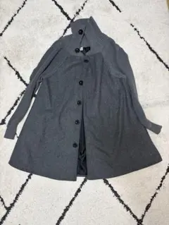 グレー ボタン付き ロングポンチョコート