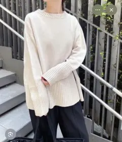 スピックアンドスパン バルキーヤーンロングリブプルオーバー ベージュ 綿 ニット