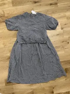 ギンガムチェック 半袖ブラウス＆スカート セットアップ