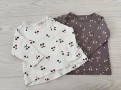 さくらんぼ柄長袖Tシャツ2枚セット 白のみ→プティマイン　petit main