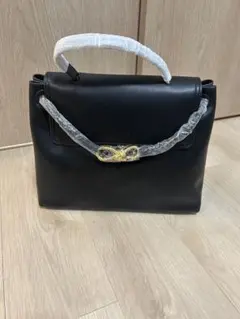 本革ブラック ハンドル付きショルダーバッグ