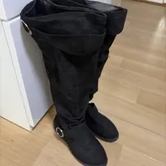 ブラックスエード風ロングブーツ