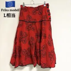 希少 Frika modell ヴィンテージ 膝丈スカート 赤 花柄 レトロ