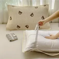 【新品未使用】 Temu コットン製 枕カバー ピローカバー クマ柄 50×80