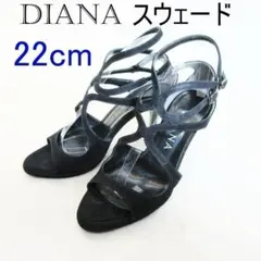 DIANA ダイアナ スウェード 黒 サンダル ストラップ付 22cm