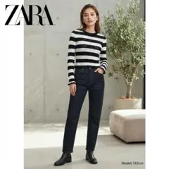 ZARA ザラ 透かし編み ボーダーニット クルーネック レディースのサムネイル