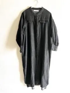 Bou Jeloud ブラックデニムワンピース 前開き 羽織り 2WAY