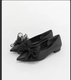 【RANDA】リボン付きブラックフラットシューズ