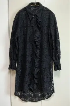 【未使用タグ付き】ZARA WOMAN 総レース 長袖ロングシャツ 黒
