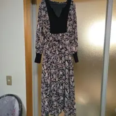 SHIPS　シップス　異素材　ボタニカル花柄ロングワンピース