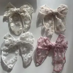 ヘアアクセサリー　大きめリボン　花　レース　結婚式　成人式　4つセット