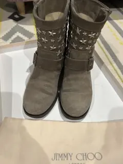 JIMMY CHOO 36 1/2 スエード エンジニアブーツ グレー