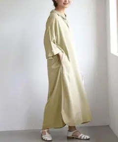 極美品✨定価１.２万❤️　カーキ　洗える　ソフトデニムスキッパーワンピース