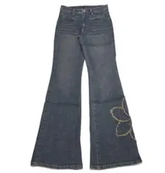 90's 花柄　vintage フレアデニム　ジーンズ　フロントポケット y2k