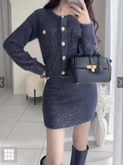 GRL kz617 ラメフェザーニットカーディガン×ミニスカートセットアップ