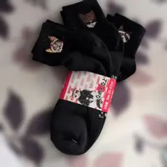 なめんなよ　なめ猫猫イラスト ブラックソックス 25-27cm 3足組