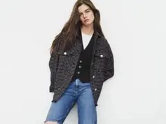 ZARA ツイード　シャツ　ジャケット　XS 黒