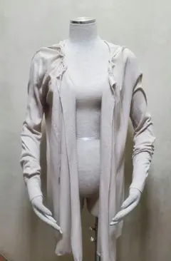 難あり　PLS+T　フード付きベージュ長袖カーディガン